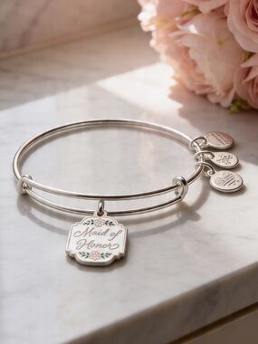 Maid of Honor Silver Tone Charm Bangle Bracelet by Alex + Ani